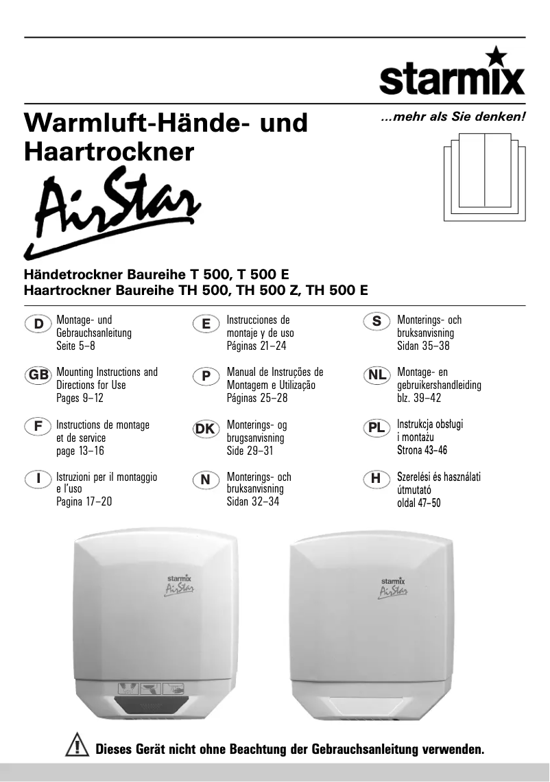 Imagen de la primera página del manual del dispositivo T 500 E
