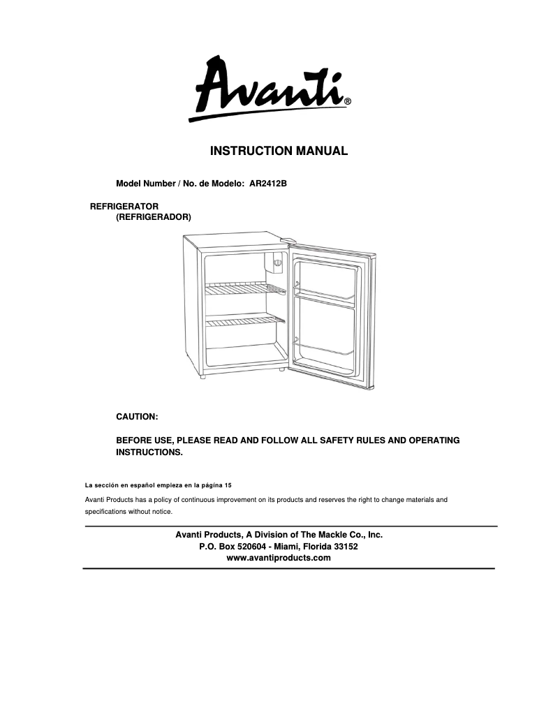 Imagen de la primera página del manual del dispositivo AR2412B