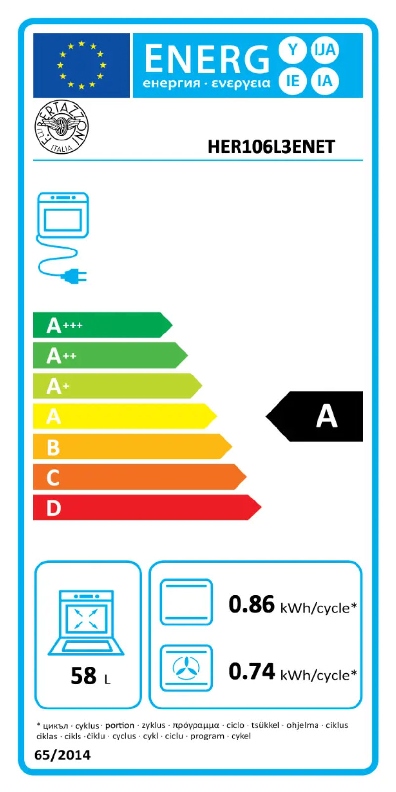 Página nº 1 - Etiqueta energética Bertazzoni HER106L3ENET