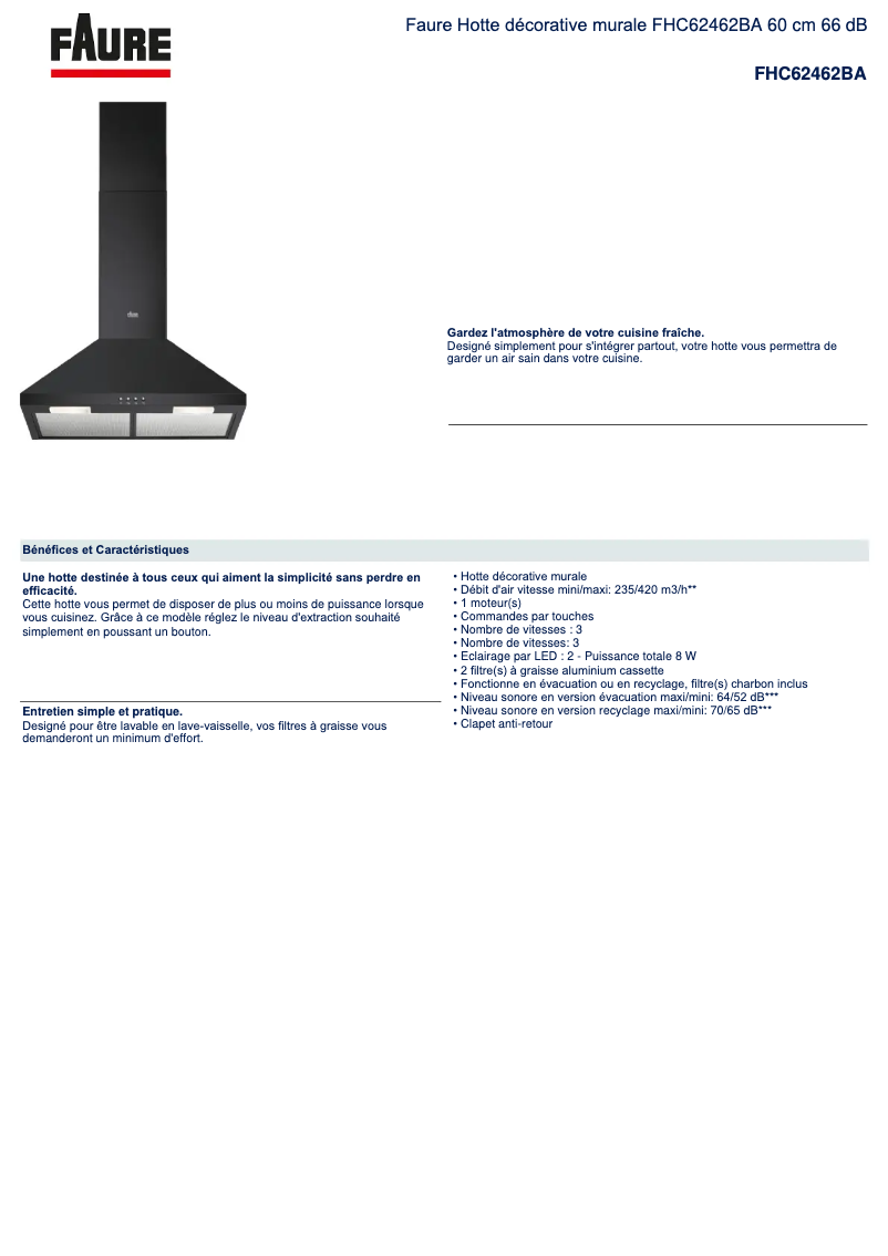 Página nº 1 - Ficha técnica Faure FHC62462BA