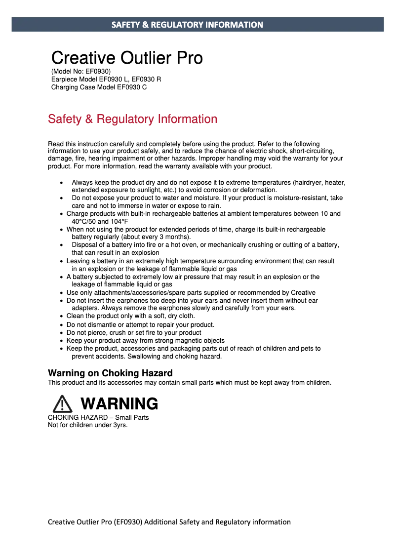 Página nº 1 - Instrucciones de seguridad Creative Outlier Pro