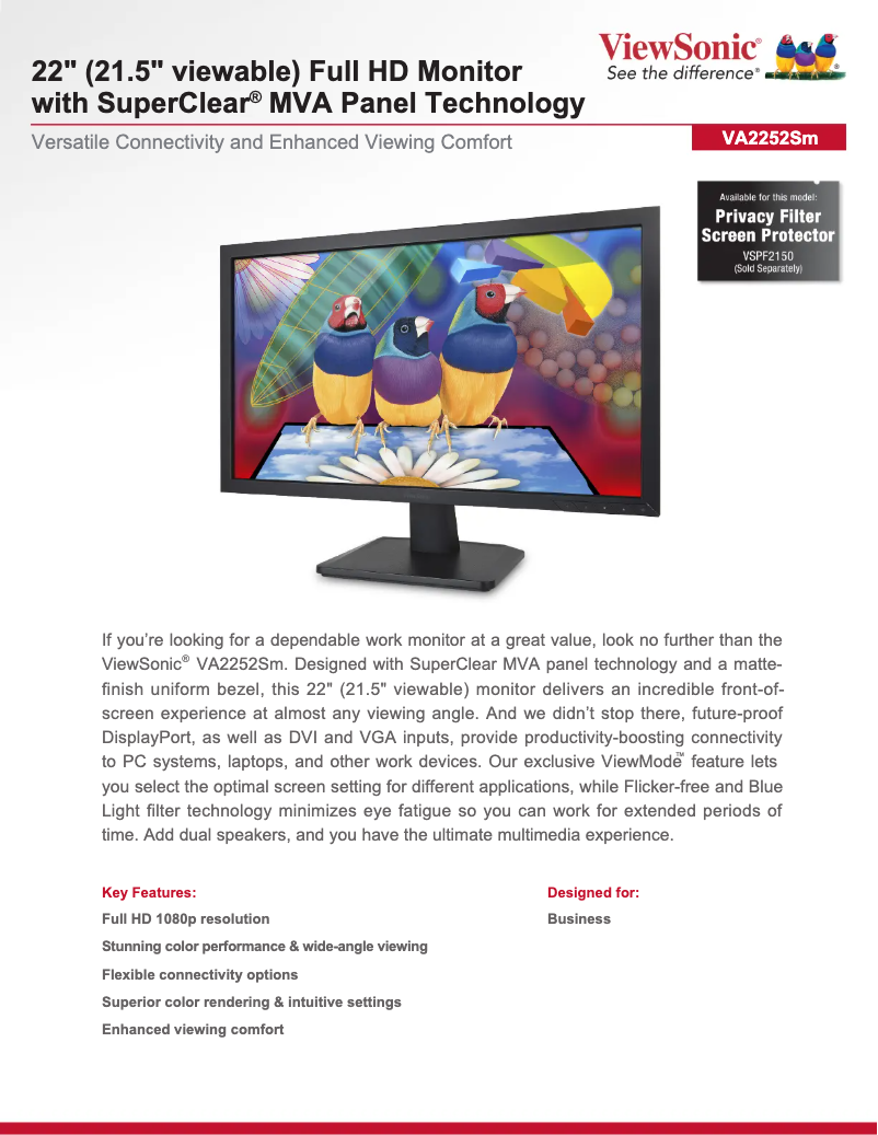 Imagen de la primera página del manual del dispositivo VA2252SM