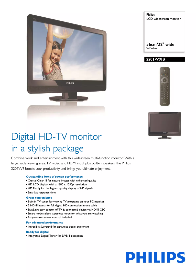 Página 1 del manual Ficha técnica Philips 220TW9FB