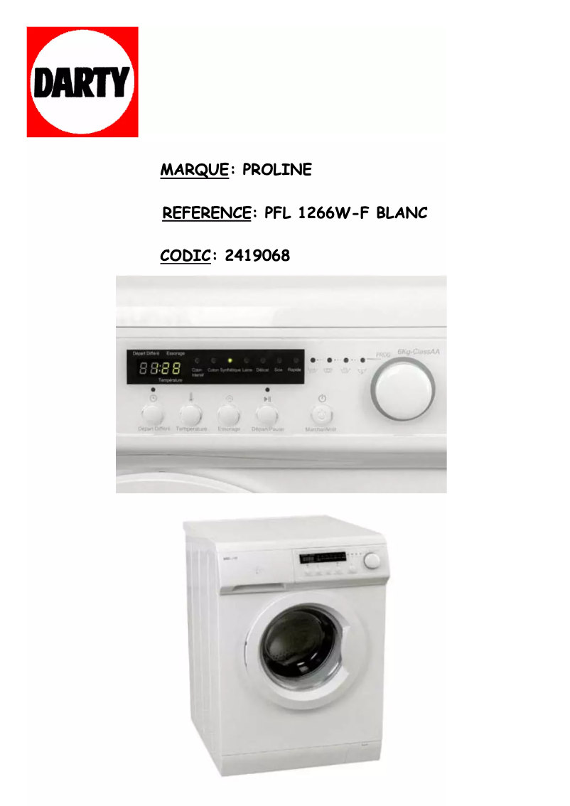 Página 1 del manual Manual de usuario Proline PFL 1266W-F