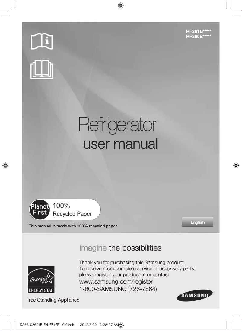 Imagen de la primera página del manual del dispositivo RF260BEAE