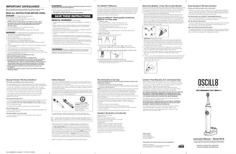 Página 1 del manual Manual de usuario Conair OSCILL8 NT18