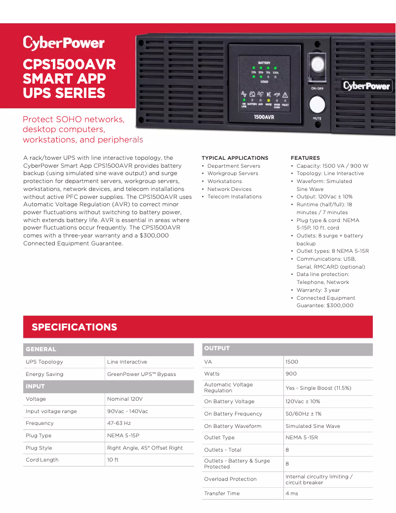 Página 1 del manual Ficha técnica CyberPower CPS1500AVR