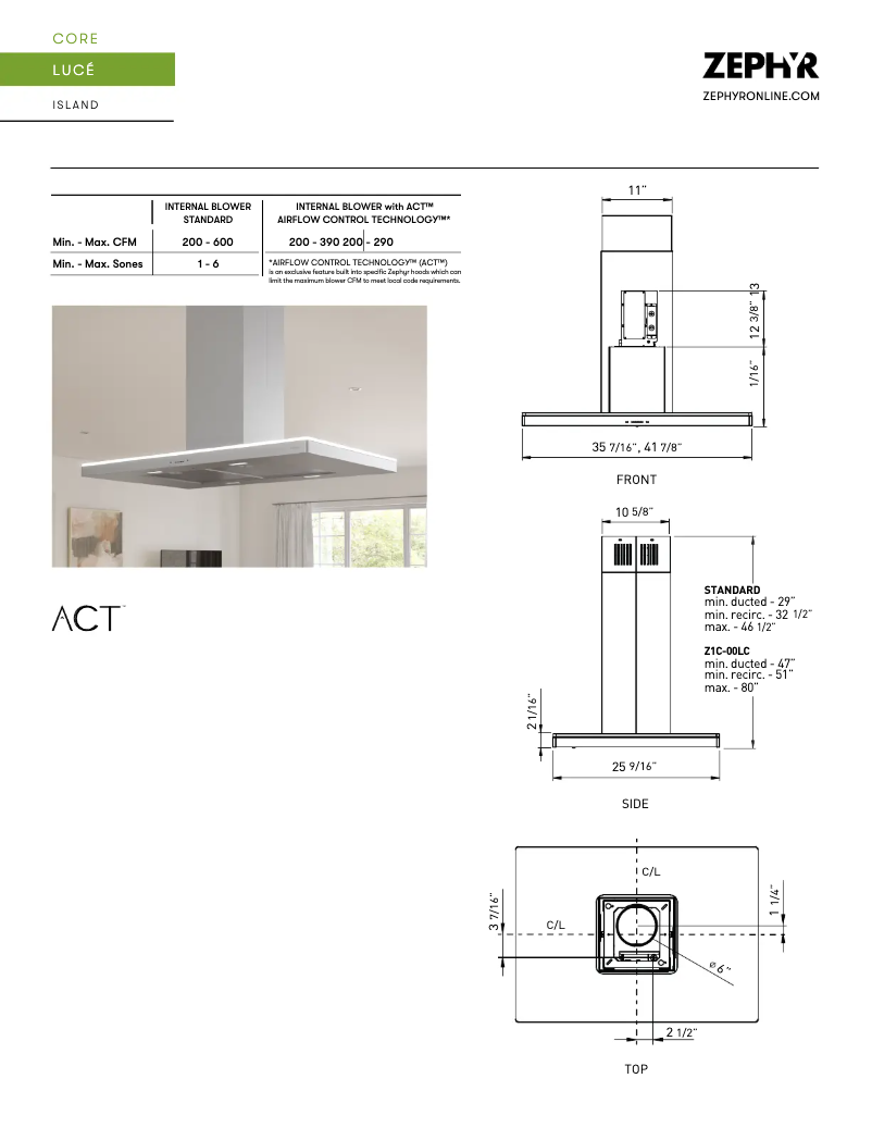 Página 1 del manual Ficha técnica Zephyr ZLCE42CS