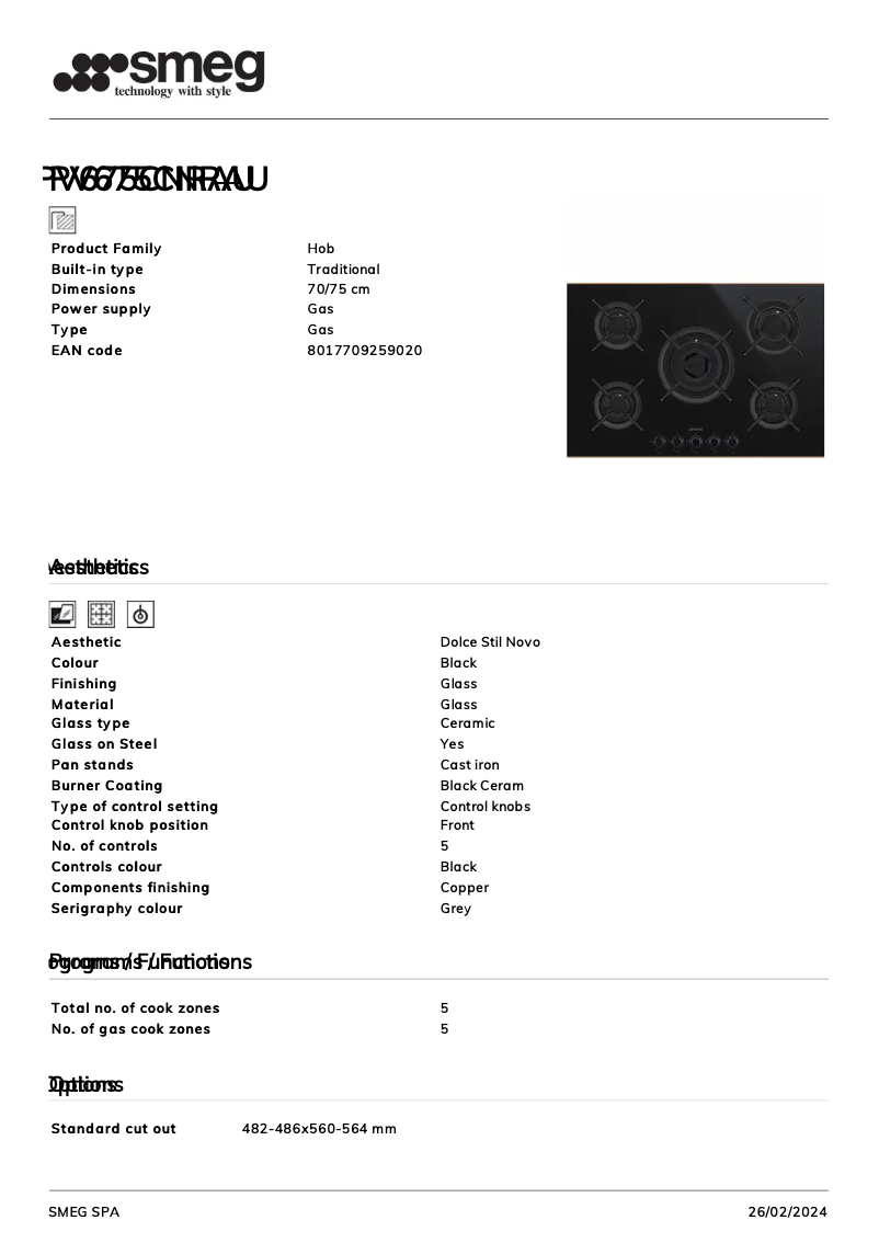Página nº 1 - Ficha técnica Smeg PV675CNRAU