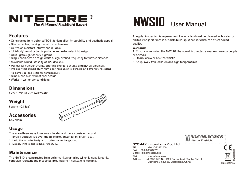Página 1 del manual Manual de usuario Nitecore NWS10