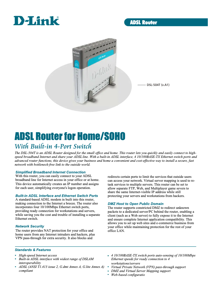 Imagen de la primera página del manual del dispositivo DSL-504T