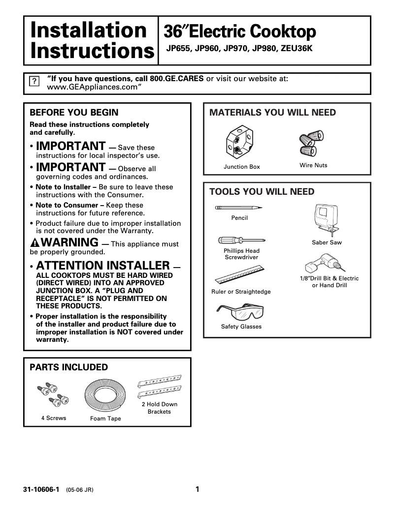 Imagen de la primera página del manual del dispositivo Profile JP960SKSS