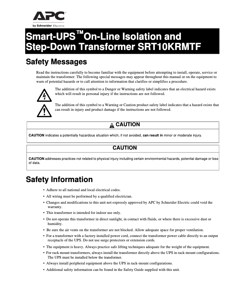 Página 1 del manual Manual de usuario APC Smart-UPS SRT10KRMTF