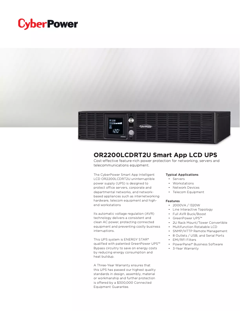 Página 1 del manual Ficha técnica CyberPower Smart App LCD OR2200LCDRT2U