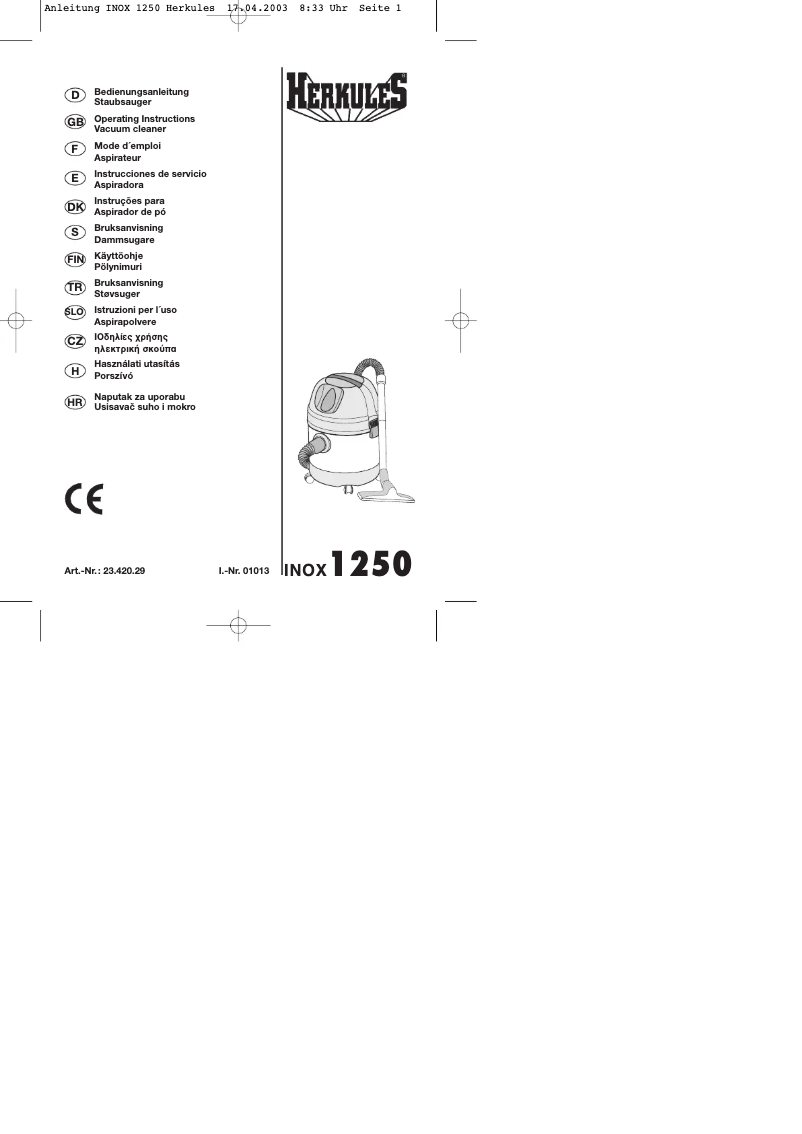 Imagen de la primera página del manual del dispositivo INOX 1250