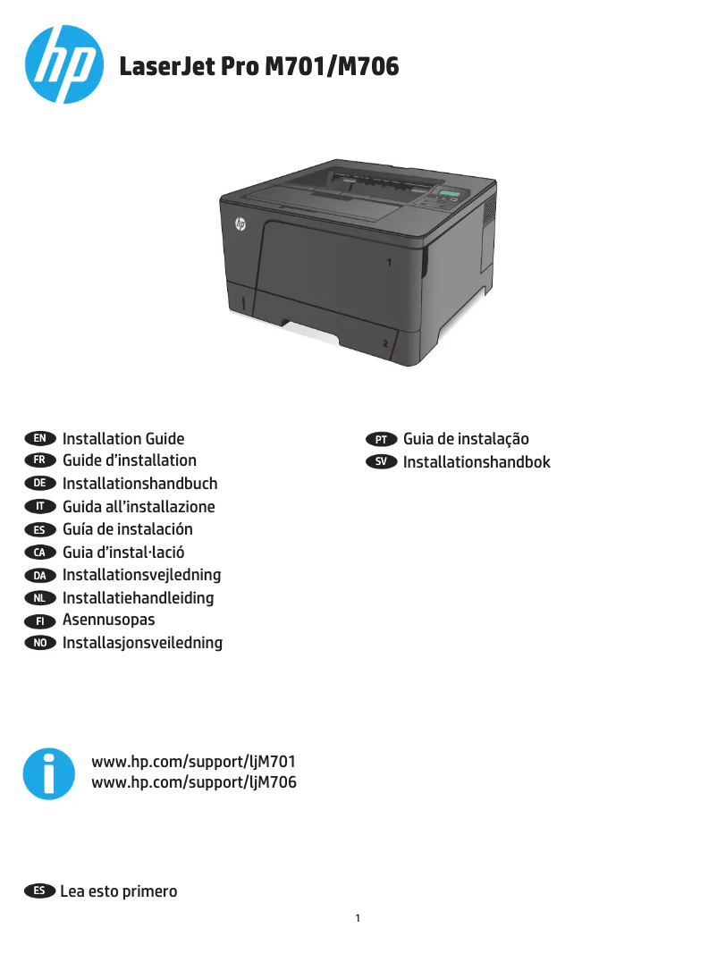 Página 1 del manual Guía de instalación HP LaserJet Pro M701