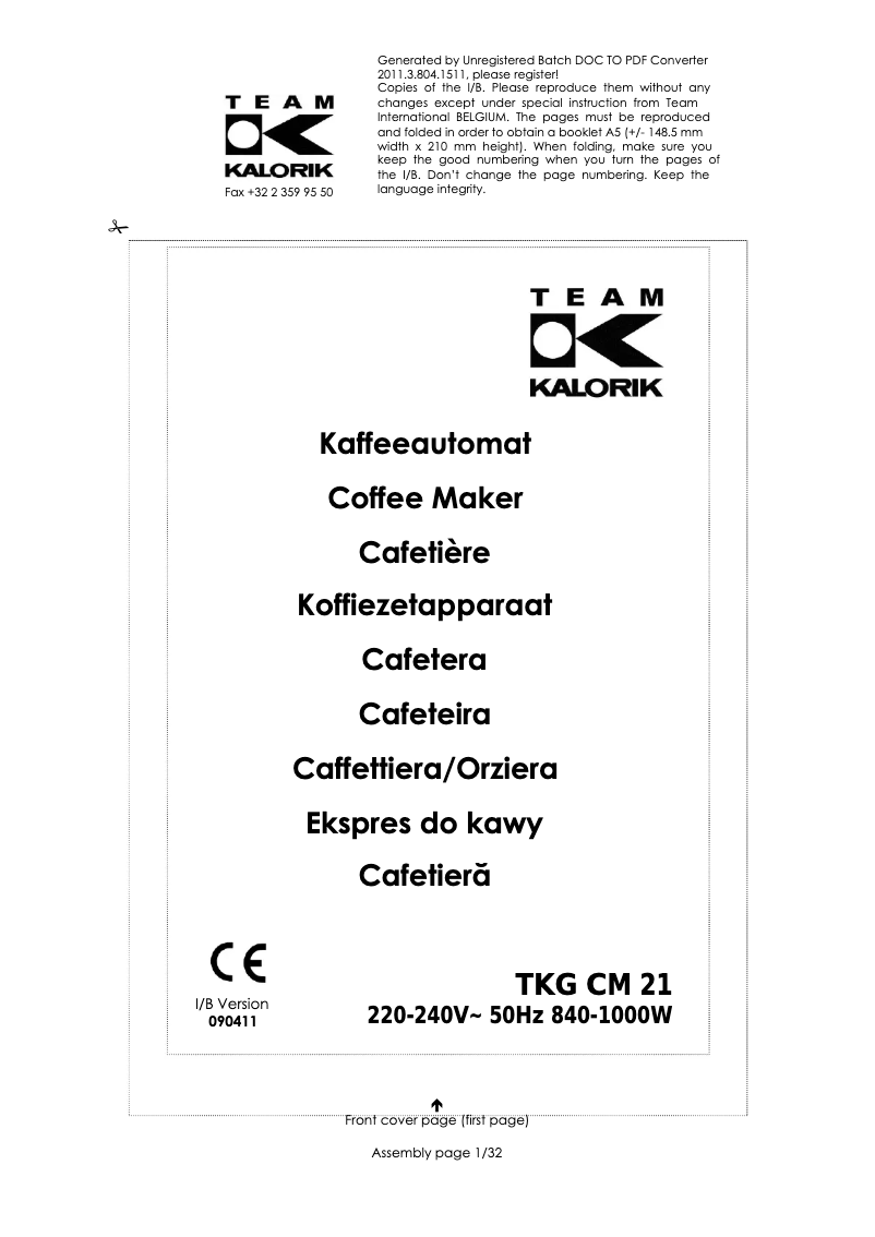 Página 1 del manual Manual de usuario Kalorik TKG CM 21