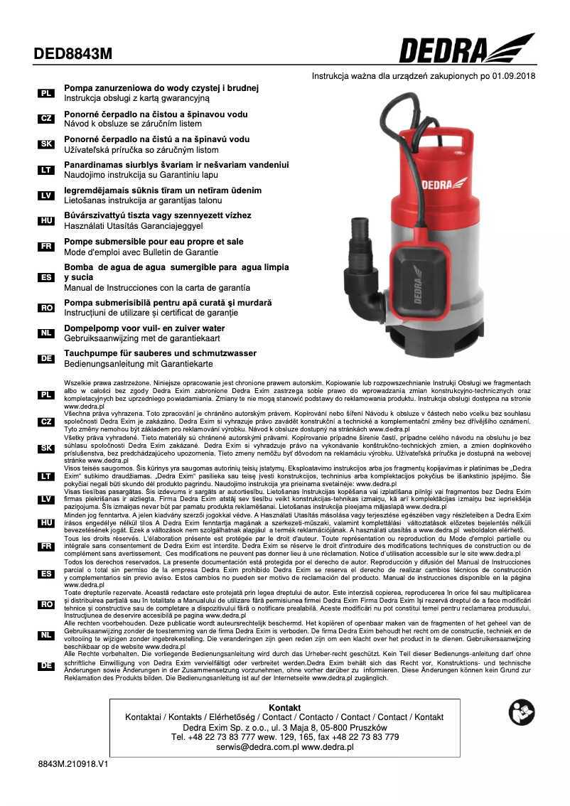 Página 1 del manual Manual de usuario DEDRA DED8843M