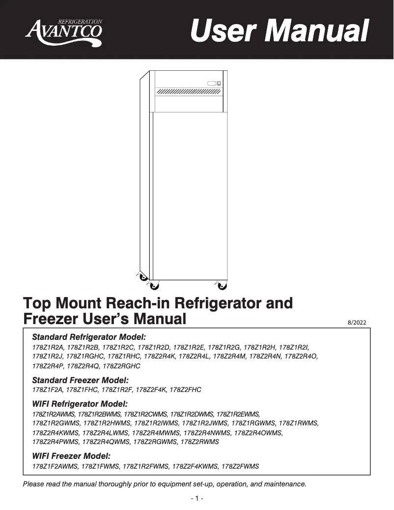 Página 1 del manual Manual de usuario Avantco 178Z1R2A