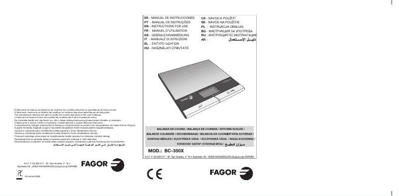 Imagen de la primera página del manual del dispositivo BC-350X