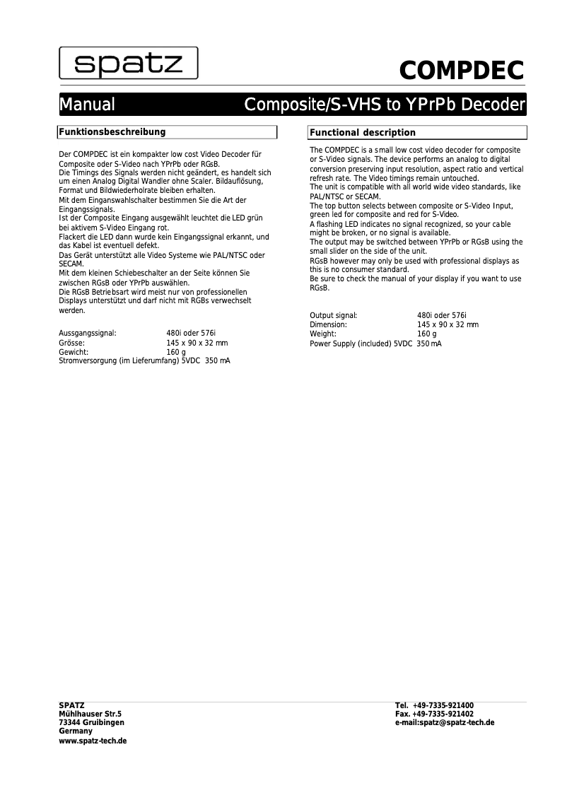 Página 1 del manual Manual de usuario Spatz Compdec