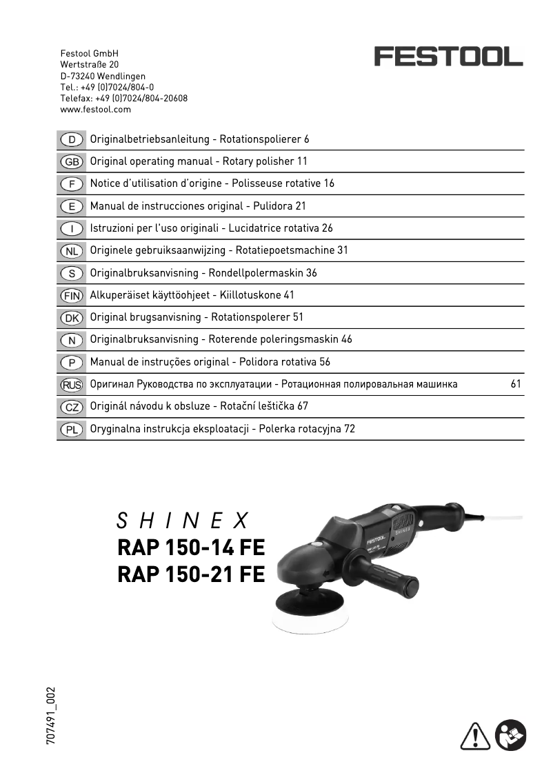 Página nº 1 - Manual de usuario Festool RAP 150-21 FE-Set Wood