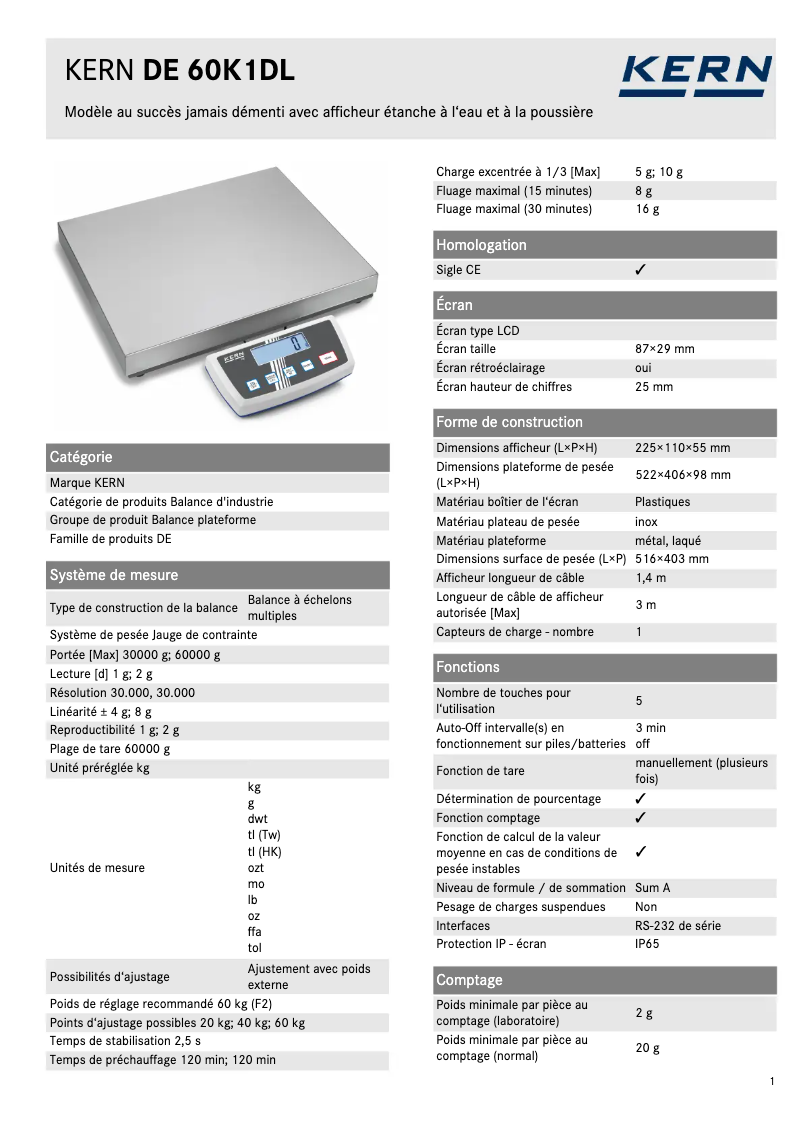 Imagen de la primera página del manual del dispositivo DE 60K1DL
