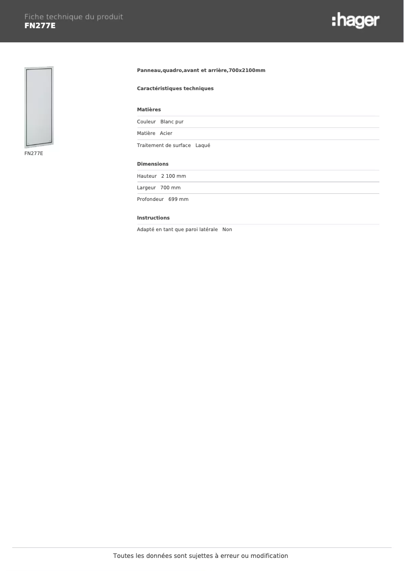 Página 1 del manual Ficha técnica Hager FN277E