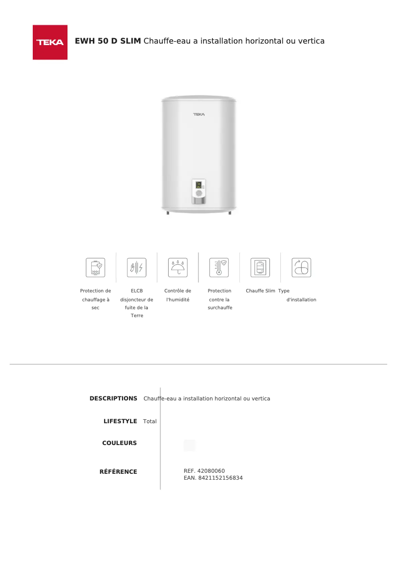 Página 1 del manual Ficha técnica Teka EWH 50 D SLIM