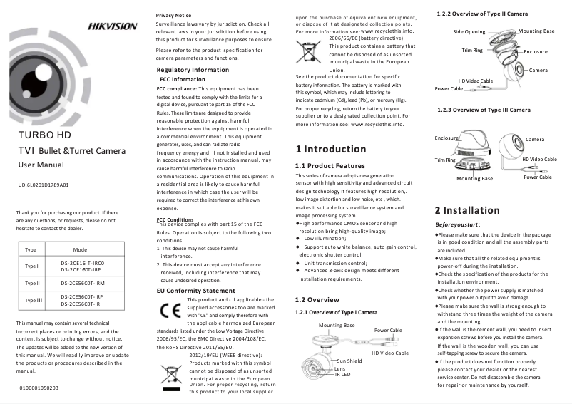 Página 1 del manual Manual de usuario Hikvision DS-2CE16C2T-IRP(3.6MM)
