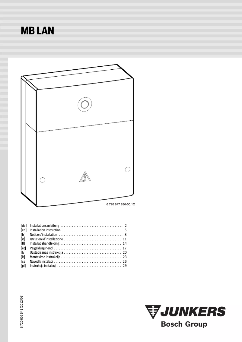 Página 1 del manual Manual de usuario Junkers MB 100 LAN