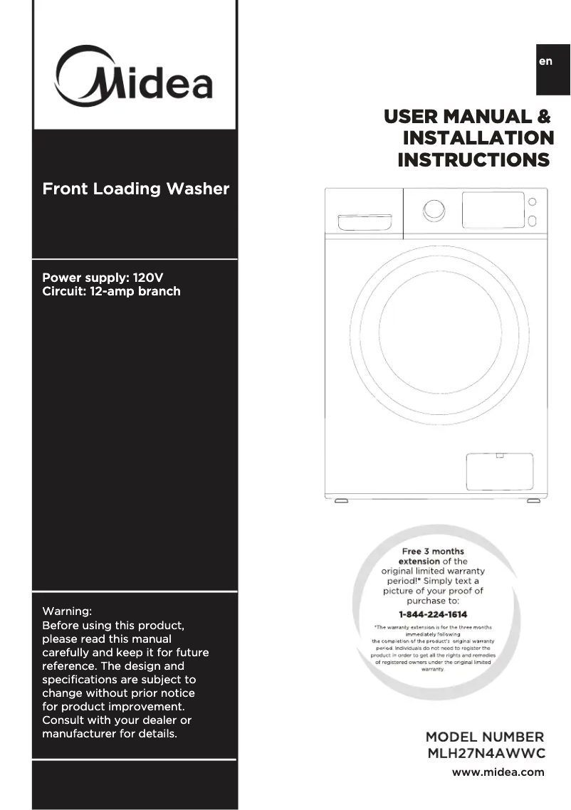 Página 1 del manual Manual de usuario Midea MLH27N4AWWC