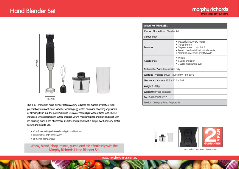 Página 1 del manual Ficha técnica Morphy Richards MRHBS8BK