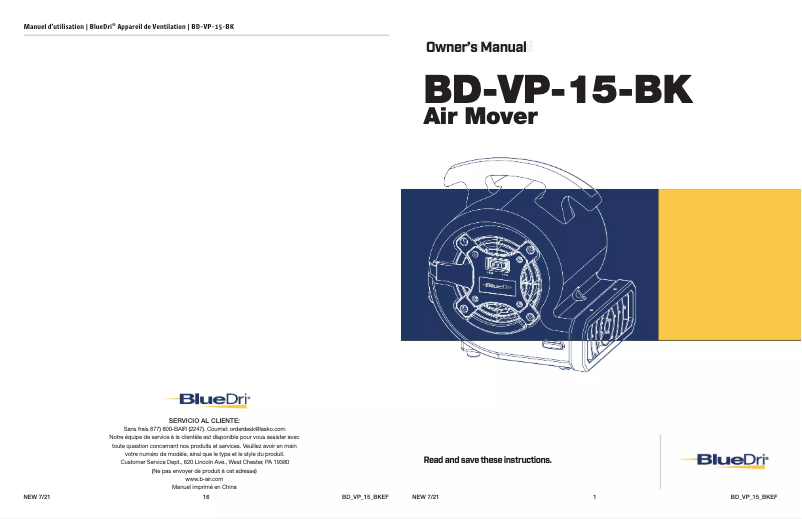 Página 1 del manual Manual de usuario BlueDri BD-VP-15-BK