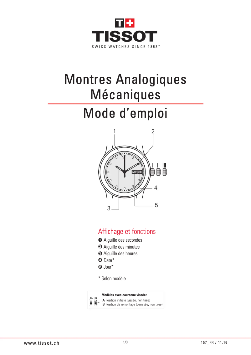 Página 1 del manual Manual de usuario Tissot Heritage Visodate Automatic