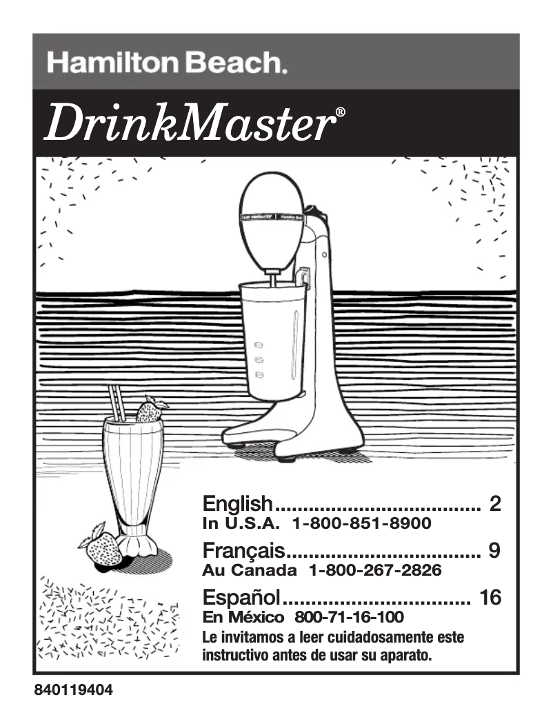 Página 1 del manual Manual de usuario Hamilton Beach DrinkMaster 727B