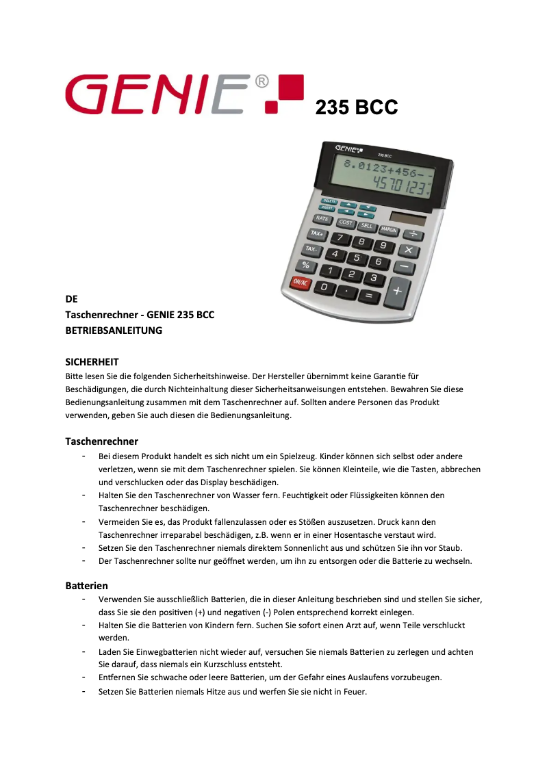 Imagen de la primera página del manual del dispositivo 235 BCC