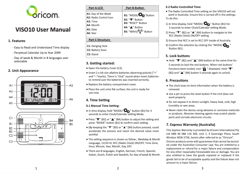 Página 1 del manual Manual de usuario Oricom VISO10