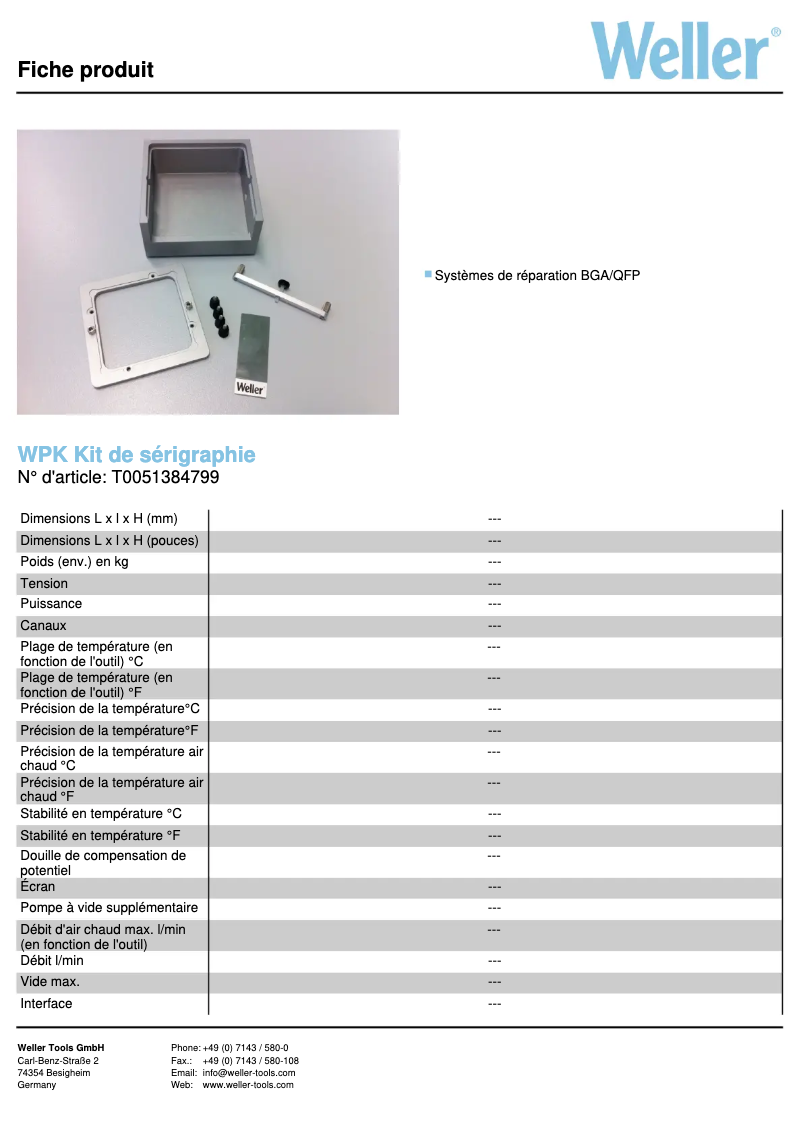 Página 1 del manual Ficha técnica Weller WPK Print Kit