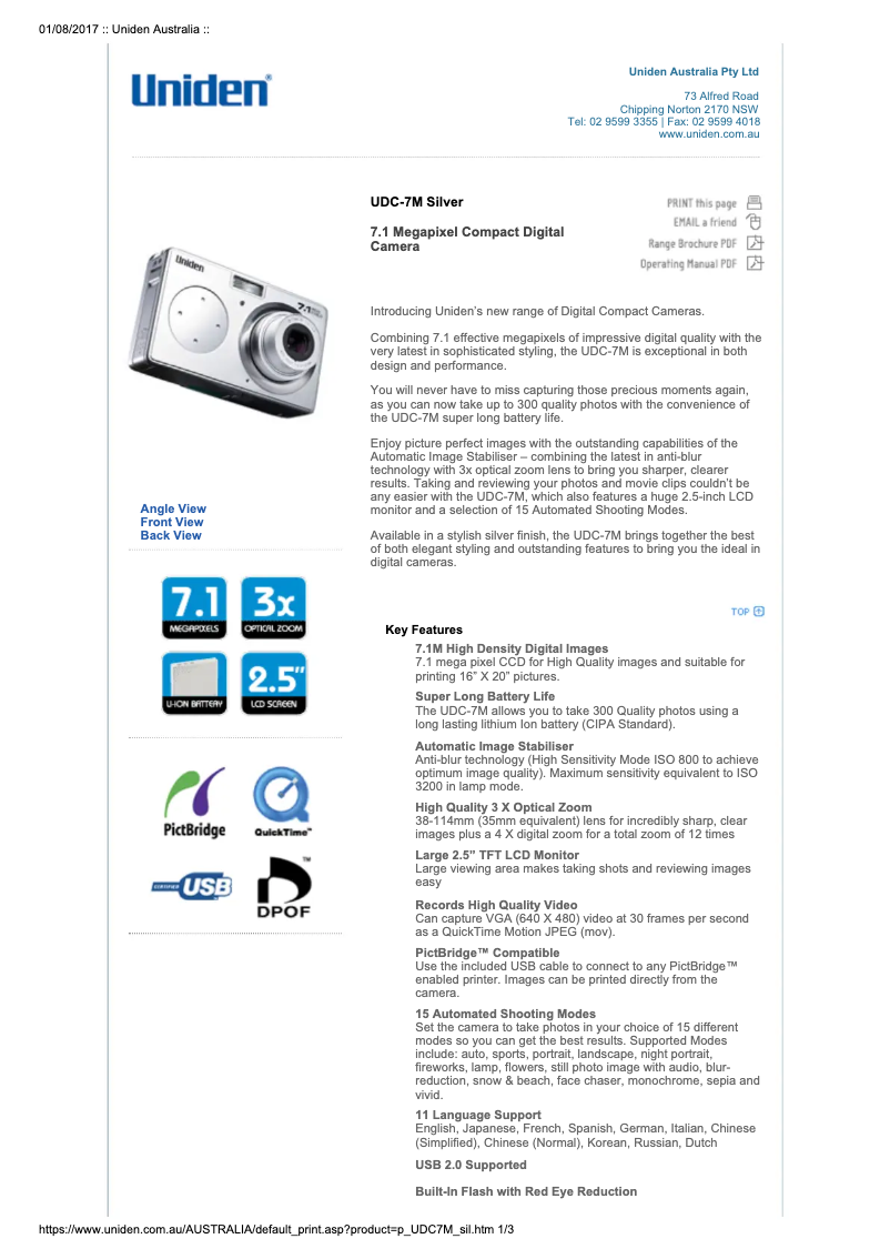 Página nº 1 - Manual de usuario Uniden UDC-7M Silver