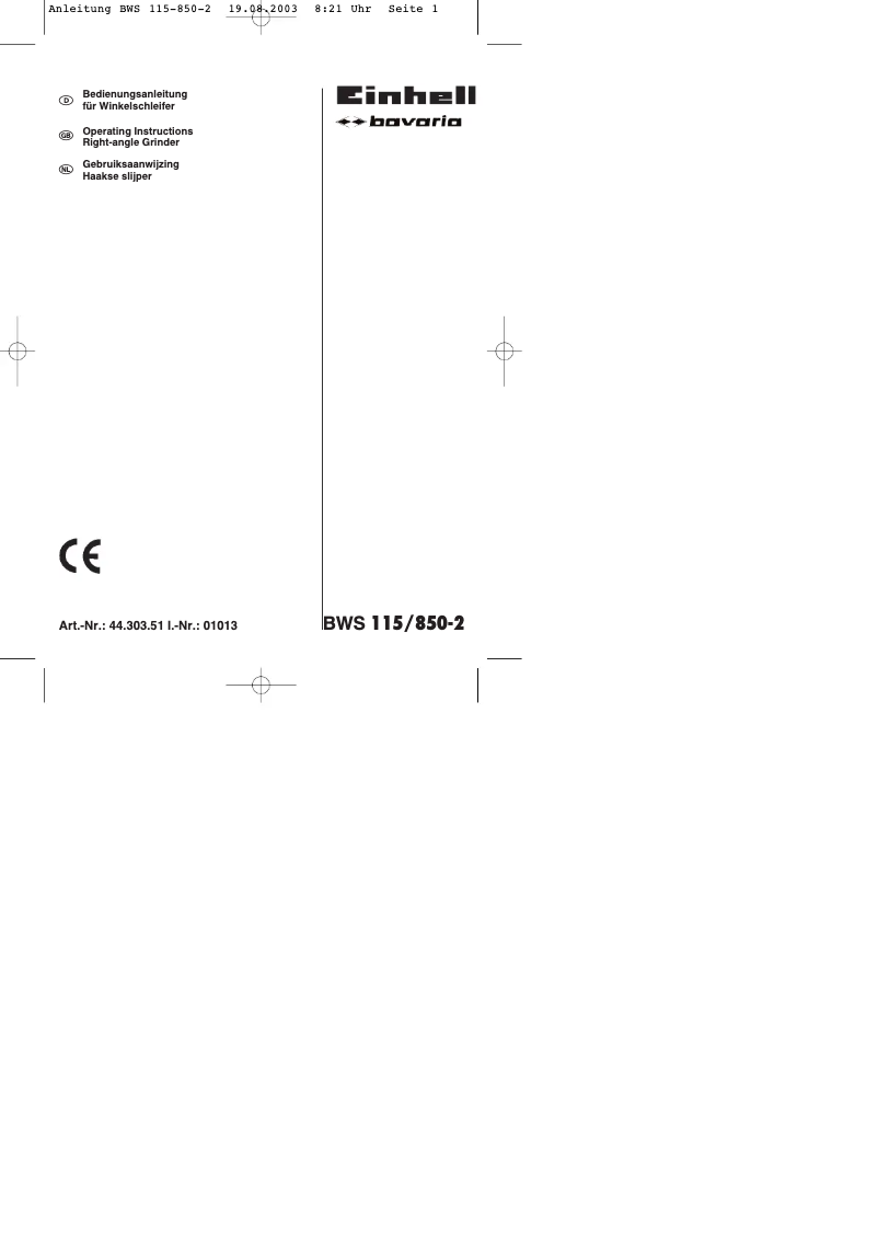 Imagen de la primera página del manual del dispositivo BWS 115/850-2