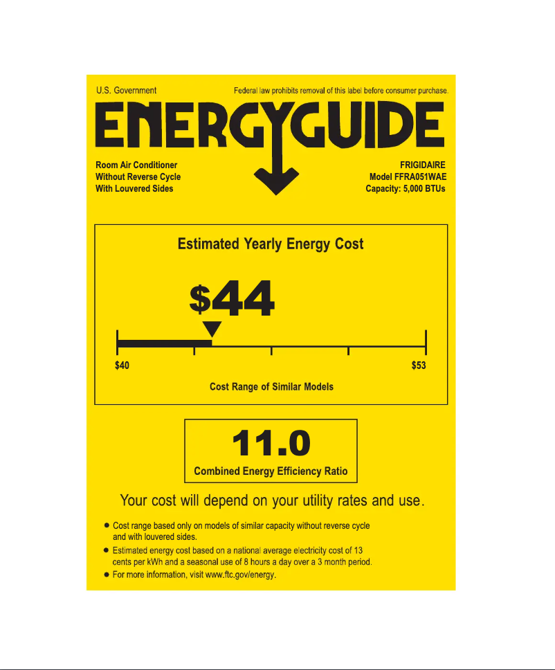 Página 1 del manual Etiqueta energética Frigidaire FFRA051WA1