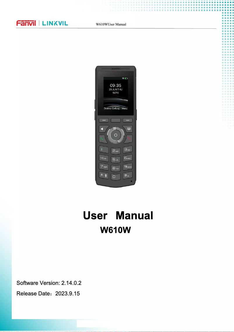 Imagen de la primera página del manual del dispositivo W610W