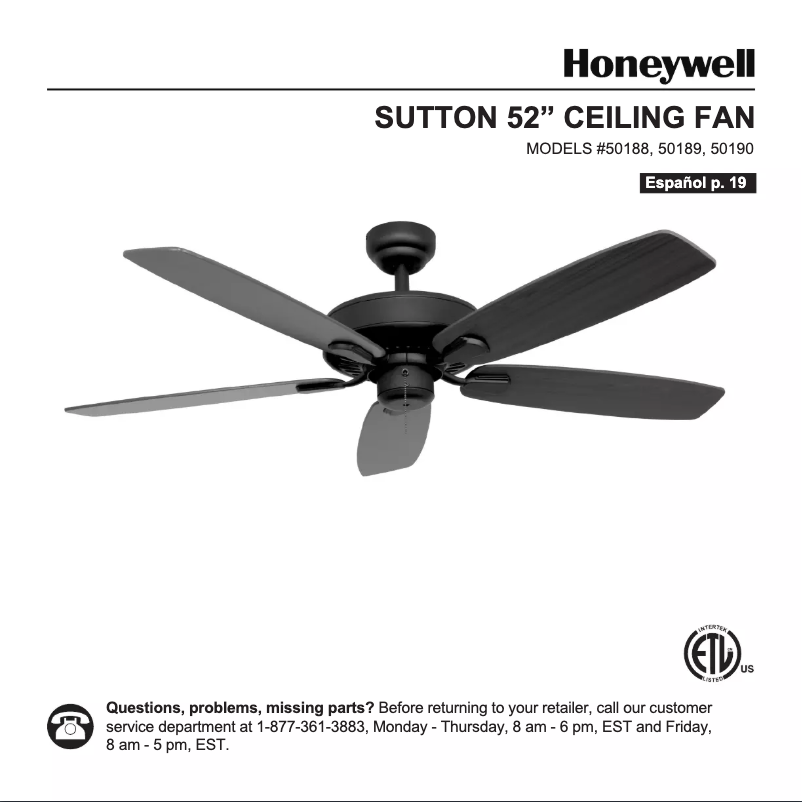 Página 1 del manual Manual de usuario Honeywell Sutton 50188