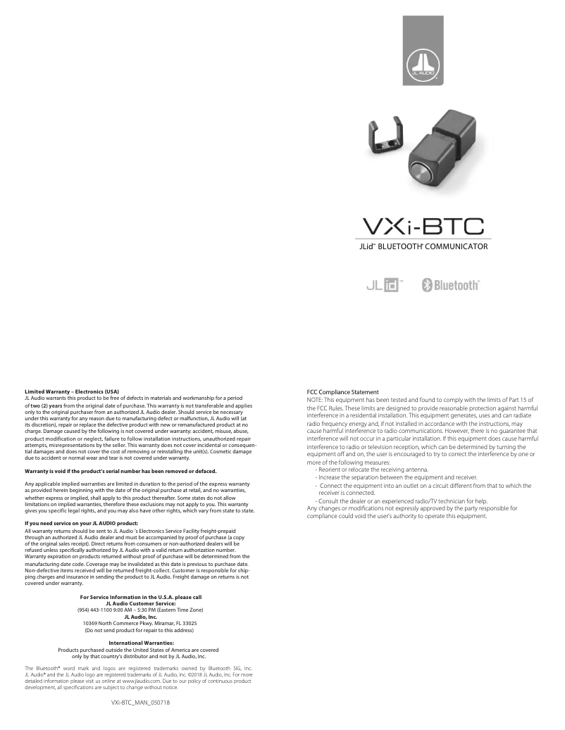 Imagen de la primera página del manual del dispositivo VXi-BTC