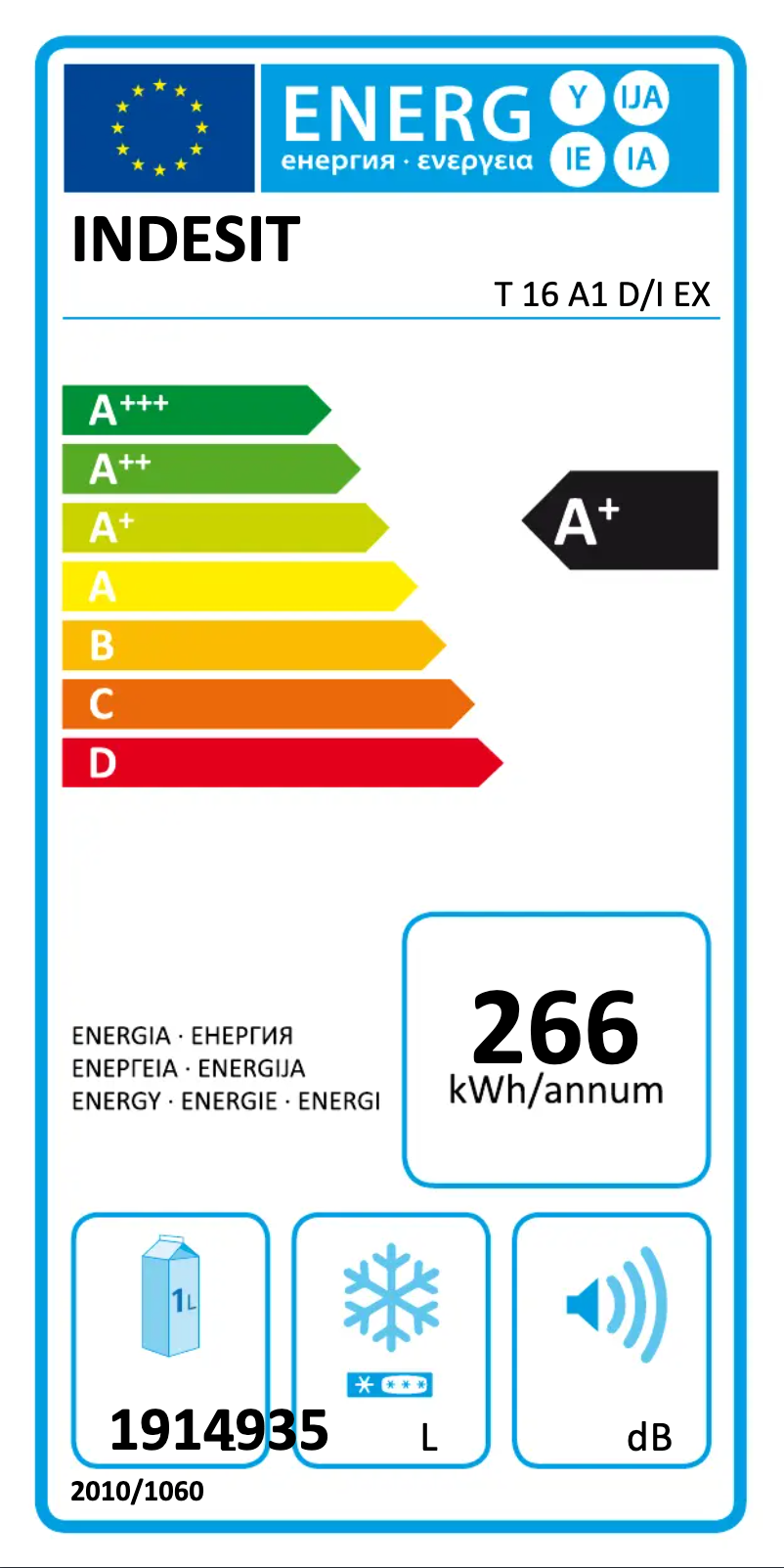 Página 1 del manual Etiqueta energética Indesit T 16 A1 D/I EX