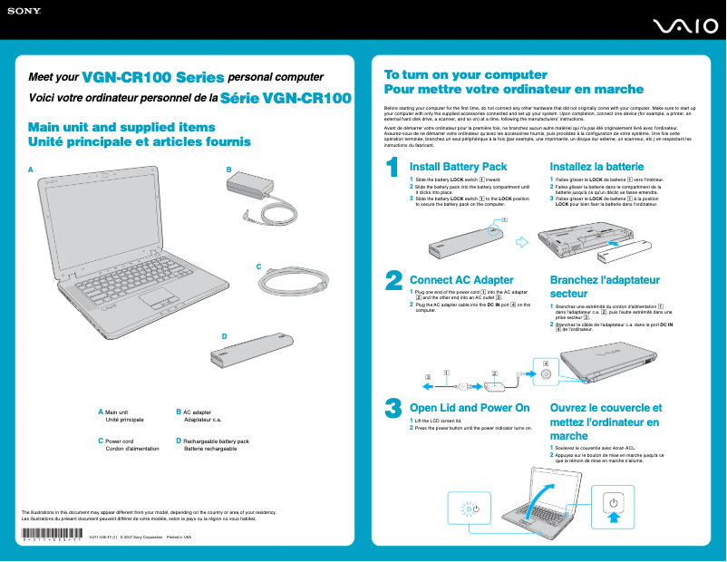 Imagen de la primera página del manual del dispositivo Vaio VGN-CR190E
