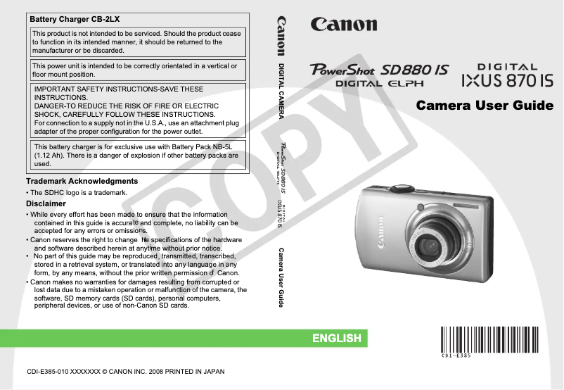 Imagen de la primera página del manual del dispositivo Digital IXUS 870 IS