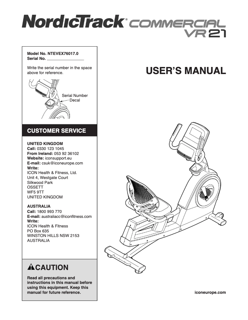 Imagen de la primera página del manual del dispositivo Commercial VR21