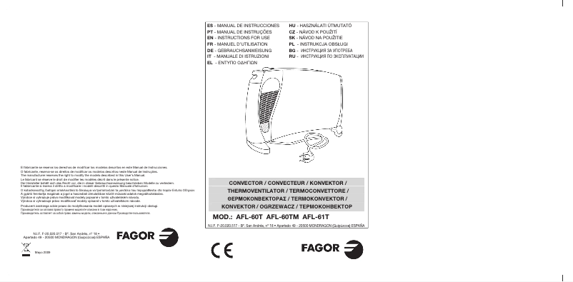 Imagen de la primera página del manual del dispositivo AFL-60T